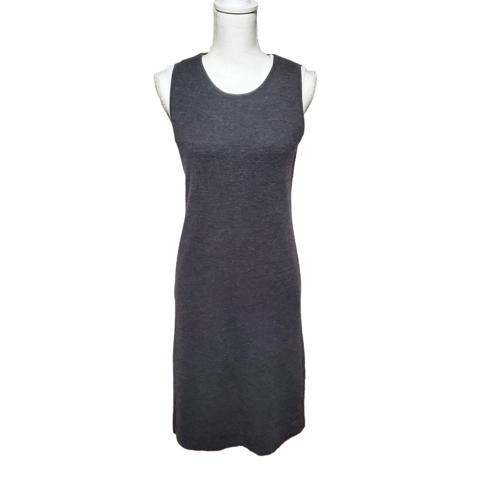 Talbots Merino Wool Knit Midi Dress Sz SP Small Petite Gray Sleeveless READ